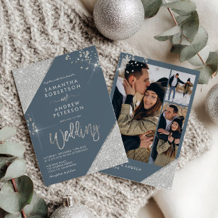 Invitation Mariage 3 photo moderne Ice Blue et Silver Parties
