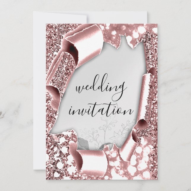 Invitation Mariage 3D Effet Flore de trame Flore Rose Argent (Devant)