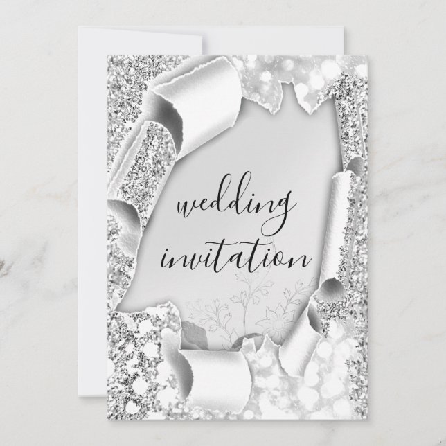 Invitation Mariage 3D Effet Panier Flore de cadre gris argent (Devant)