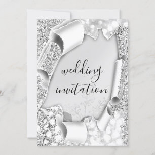 Invitation Mariage 3D Effet Panier Flore de cadre gris argent