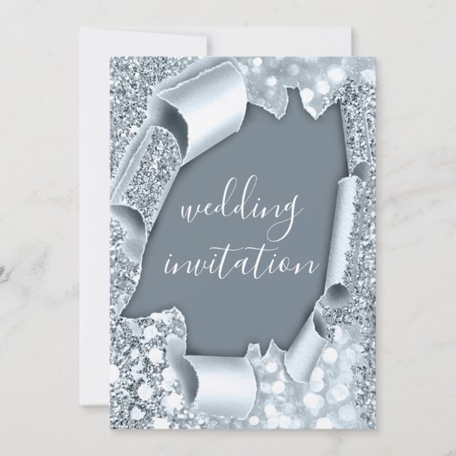 Invitation Mariage 3D Effet Parties scintillant Smoky Blue Gl (Devant)