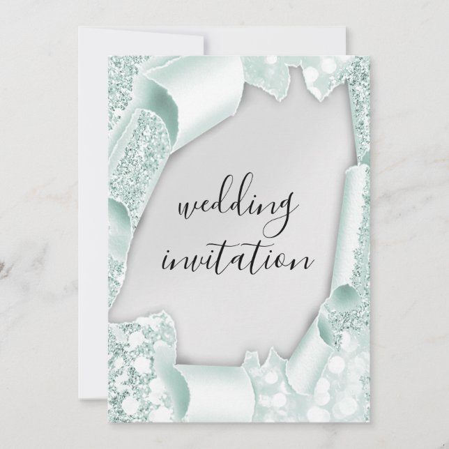Invitation Mariage 3D, effet Silver Mint Green Frame (Devant)