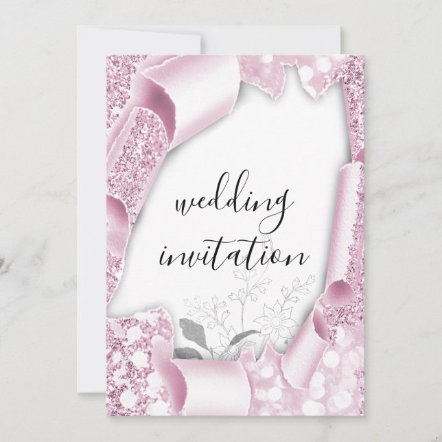 Invitation Mariage 3D Panier effet blanc cadre florale rose (Devant)