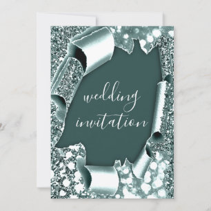 Invitation Mariage 3D Panier effet Cadre Fumé Turquoise Bleu