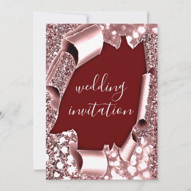 Invitation Mariage 3D Panier effet Cadre Rose Bourgogne (Devant)