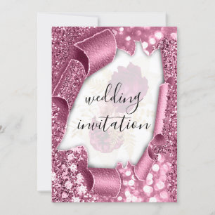 Invitation Mariage 3D Panier effet Parties scintillant Rose a