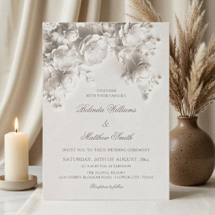 Invitation Mariage 3D Roses Florales Sculptées Blanches