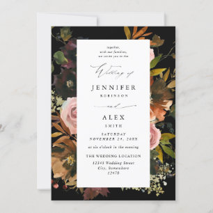 Invitation Mariage 4-Noirs Rustique or, violet et rose Floral