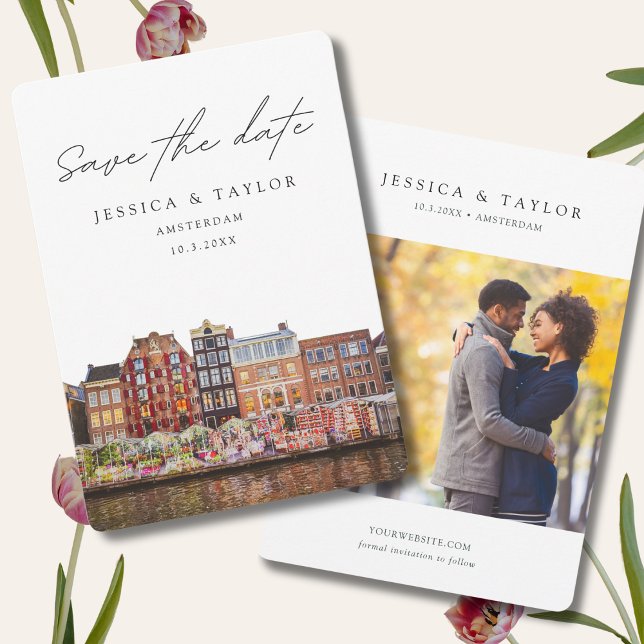 Invitation Mariage à Amsterdam Fleurs Marché Sauvegarder la D (Amsterdam Save the Date )