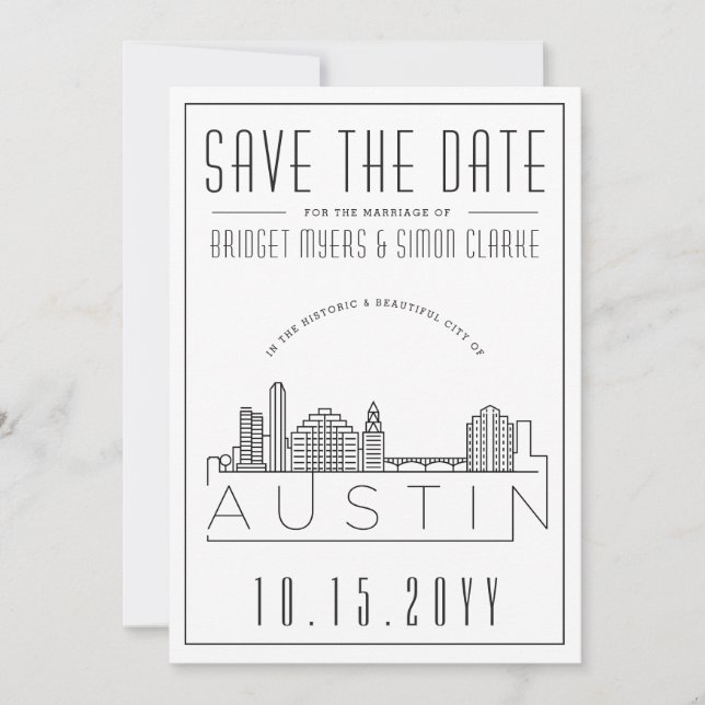 Invitation Mariage à Austin | Sauvegarder la date avec une sk (Devant)