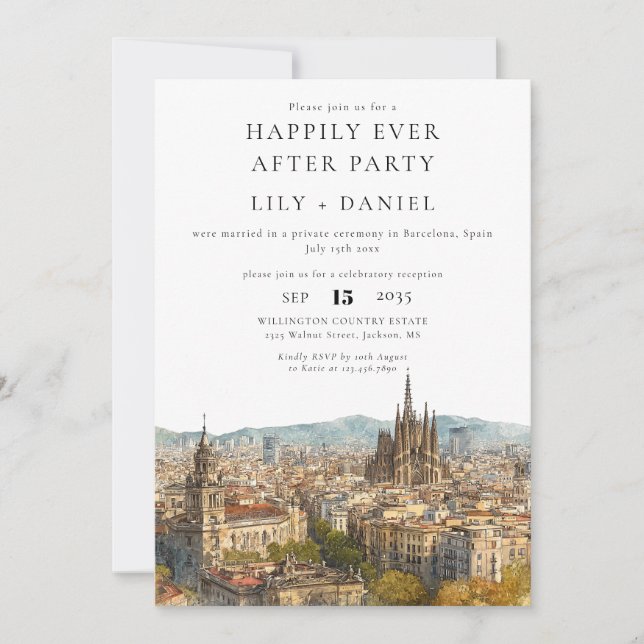 Invitation Mariage à Barcelone pour toujours heureux (Devant)