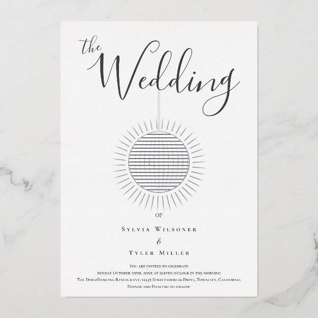 Invitation Mariage à bille Disco Argent (Recto)