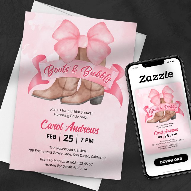 Invitation Mariage à Bottes Roses et Ruban Gazouillis (Créateur téléchargé)