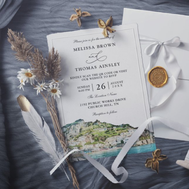 Invitation Mariage à budget avec QR code sur la côte d'Amalfi (Créateur téléchargé)