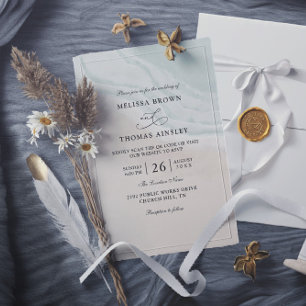 Invitation Mariage à budget code QR avec vagues de l'océan à