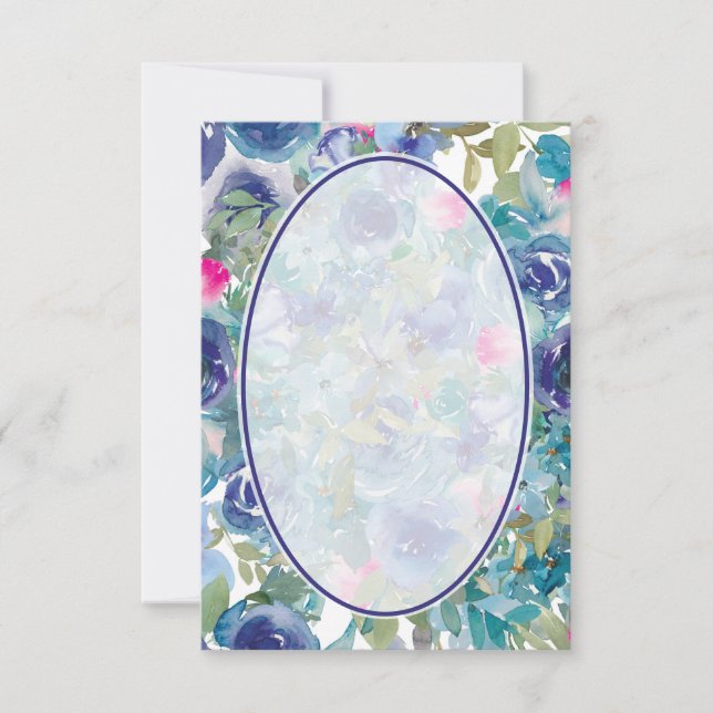 Invitation Mariage à budget limité sur fond floral bleu (Devant)