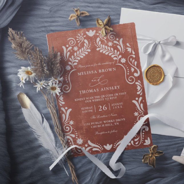 Invitation Mariage à budget QR Code en Papier découpé Terraco (Créateur téléchargé)