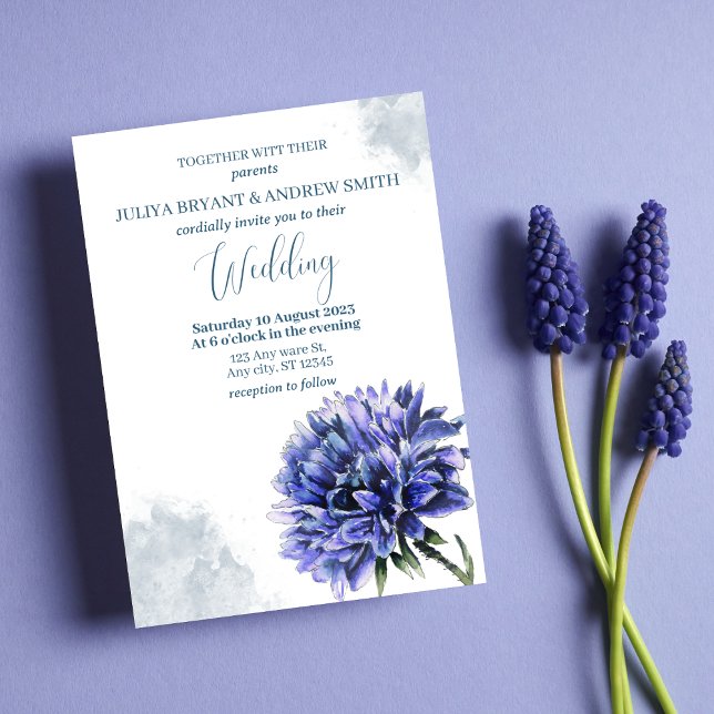 Invitation Mariage à budget simple bleu floral Navy (Créateur téléchargé)