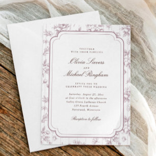 Invitation Mariage à cadre de toile florale rose mauve vintag