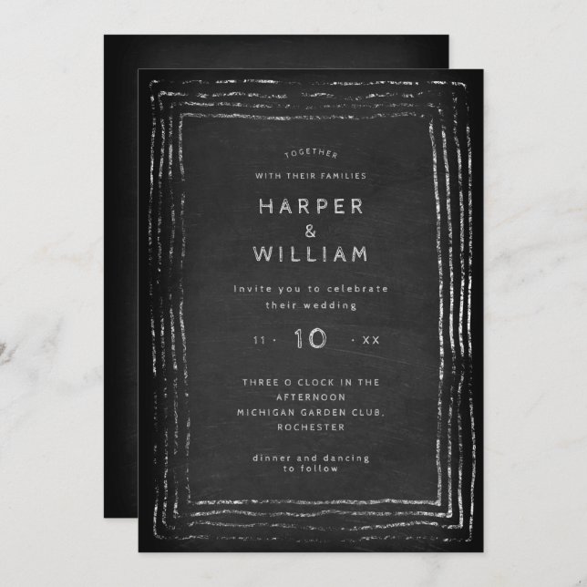 Invitation Mariage à cadre dessiné à la main de tableau noir  (Devant / Derrière)