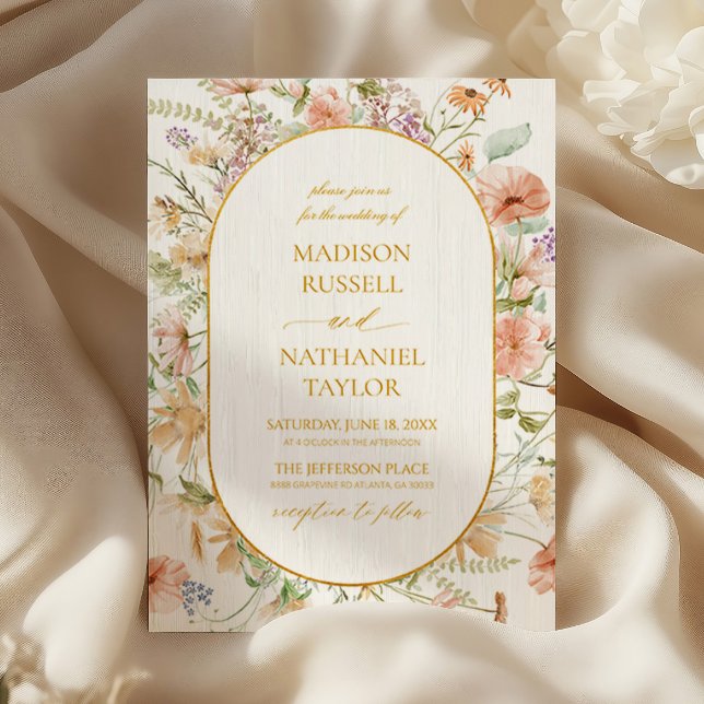 Invitation Mariage à Cadre Doré de Prairie Florale de Fleurs  (Créateur téléchargé)