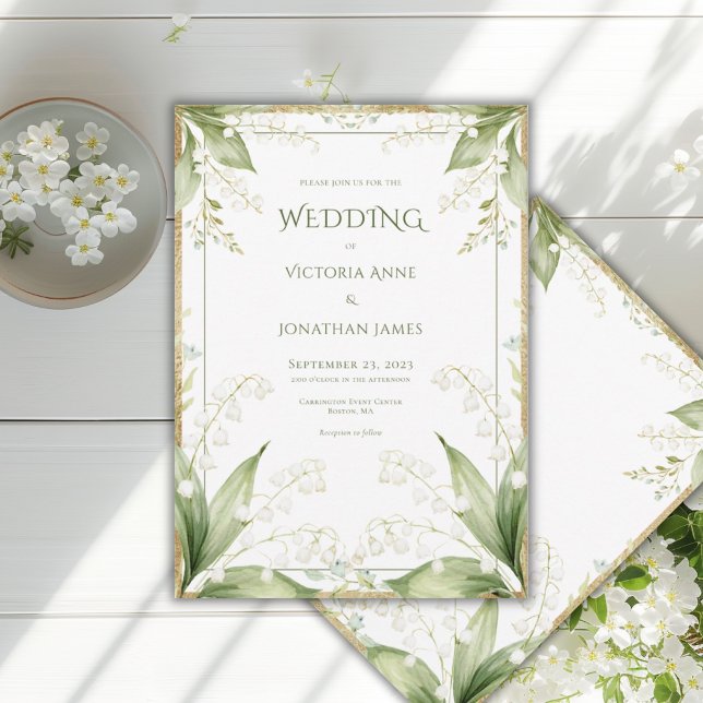 Invitation Mariage à cadre doré et aquarelle florale blanche (Créateur téléchargé)