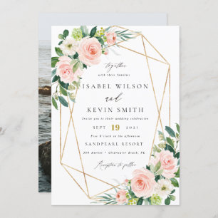 Invitation mariage à cadre floral brodé géométrique