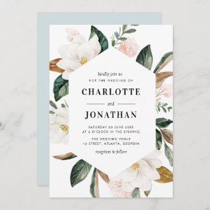 Invitation mariage à cadre floral magnolia d'aquarelle modern