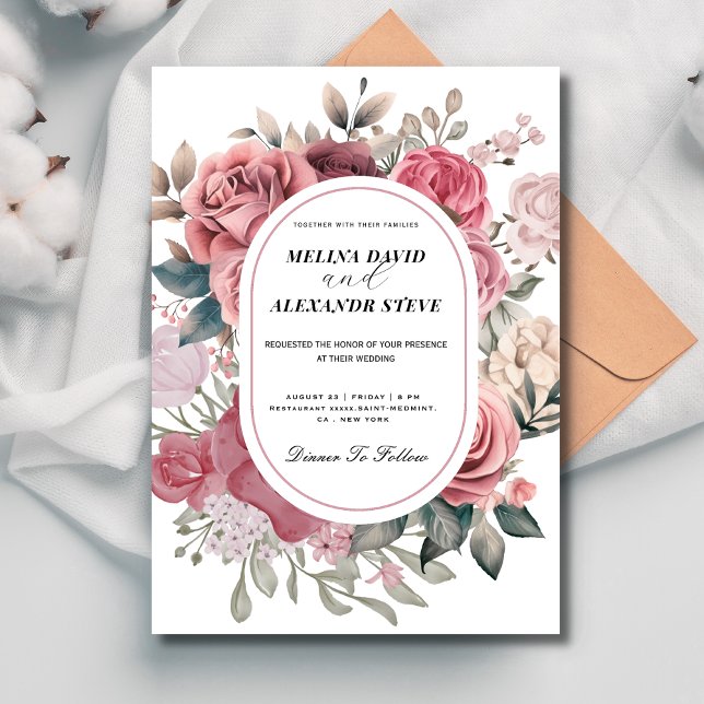 Invitation Mariage à cadre floral rose pâle (Créateur téléchargé)