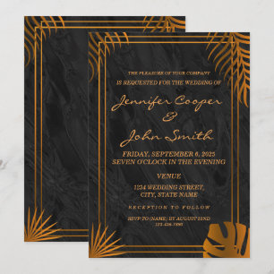 Invitation Mariage à Cadre Géométrique et Feuilles d'Or Tenda