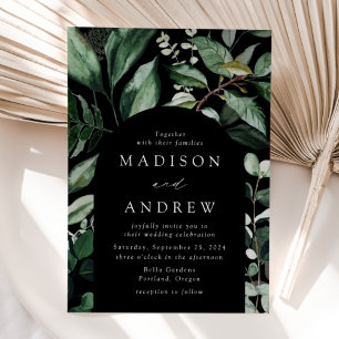 Invitation Mariage à Cadre Noir en Arc avec une Végétation Lu