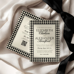 Invitation Mariage à carreaux de diamant rétro à l'ancienne