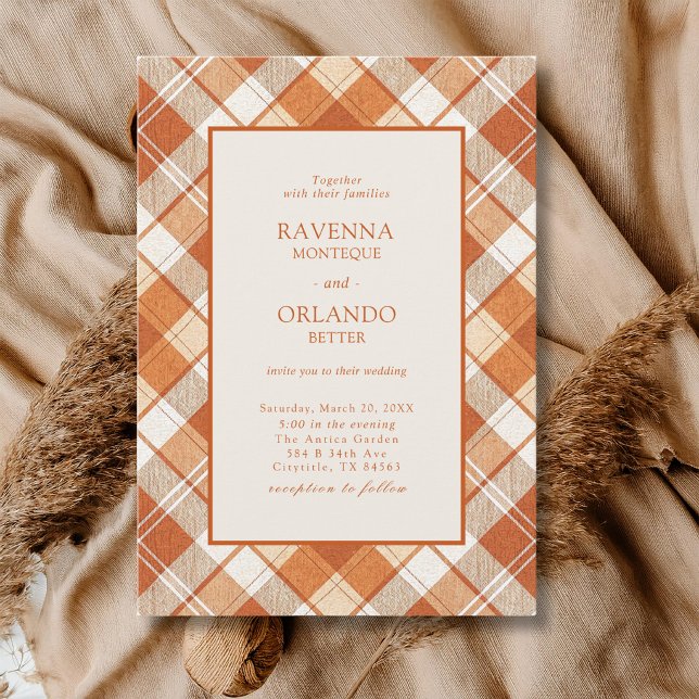 Invitation Mariage à carreaux Gingham orange vieilli (Créateur téléchargé)