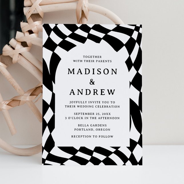 Invitation Mariage à carreaux noir et blanc rétro (Créateur téléchargé)