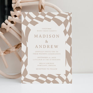 Invitation Mariage à carreaux rétro beige