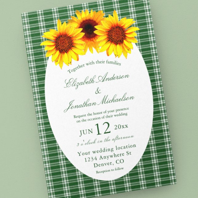 Invitation Mariage à carreaux Tournesol (Créateur téléchargé)