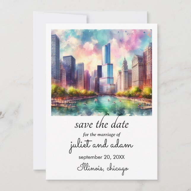 Invitation mariage à chicago horizon urbain faire part de rés (Devant)