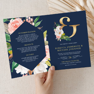 Invitation Mariage à code QR Blush Rose Floral Esperluette Na