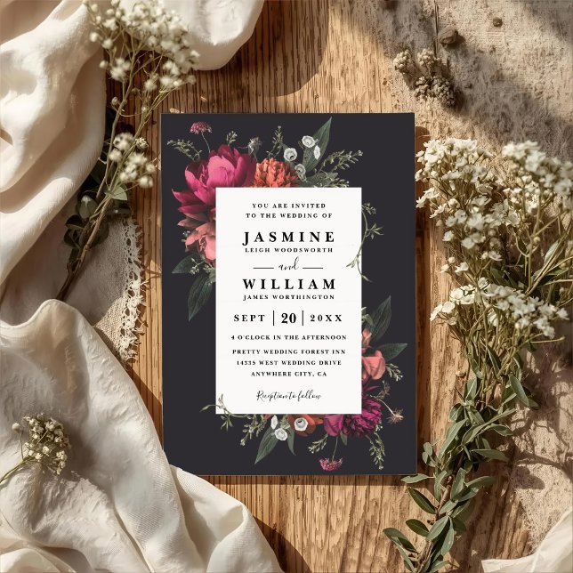 Invitation Mariage à code QR floral botanique élégant en fleu (Créateur téléchargé)