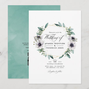 Invitation Mariage à code QR géométrique d'anémone d'eucalypt