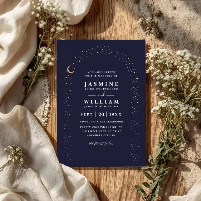 Invitation Mariage à code QR Nuit de Lune Arche Céleste Boho (Créateur téléchargé)