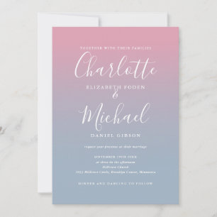 Invitation Mariage à code QR ombré rose et bleu poussiéreux