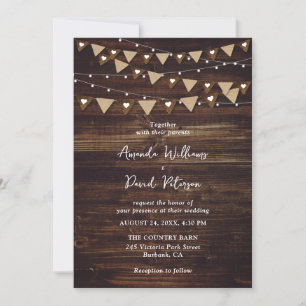 Invitation Mariage à cordes de Burlap en bois rustique