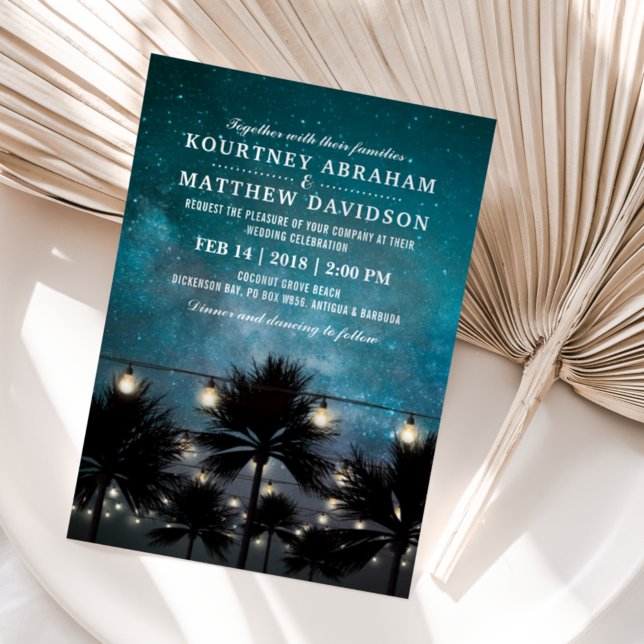 Invitation Mariage à cordes de palmiers tropicaux de la plage (Créateur téléchargé)