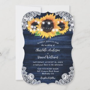 Invitation Mariage à cordes en bois de tournesol bleu marine
