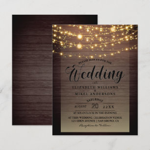 Invitation Mariage à cordes en bois foncé rustique