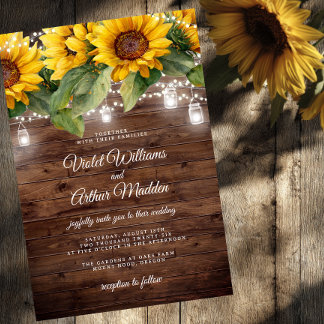 Invitation Mariage à cordes florales de tournesol rustique