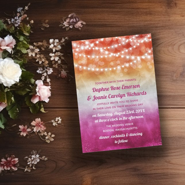 Invitation Mariage à cordes Ombre du drapeau lesbien (Créateur téléchargé)