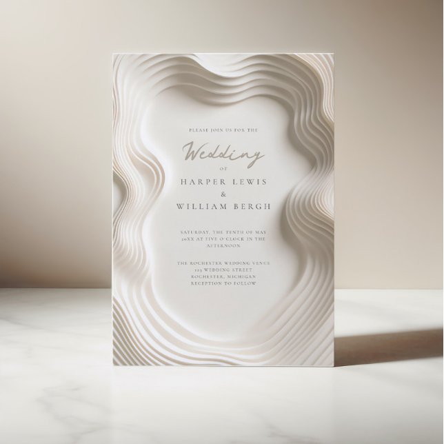 Invitation Mariage à courant d'ivoire doux (Elegant flowing ivory wedding invitation, soft, off-white modern but yet classic design.)