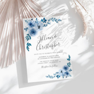 Invitation mariage à couronne florale bleu poussiéreux